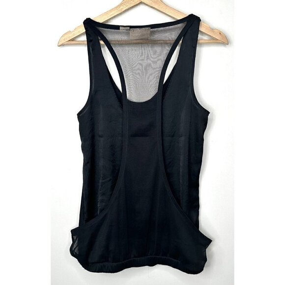 DKNY Tank Top Semi Sheer Halter Women Size S-M Black Mesh Panels Front Back - Picture 2 of 8